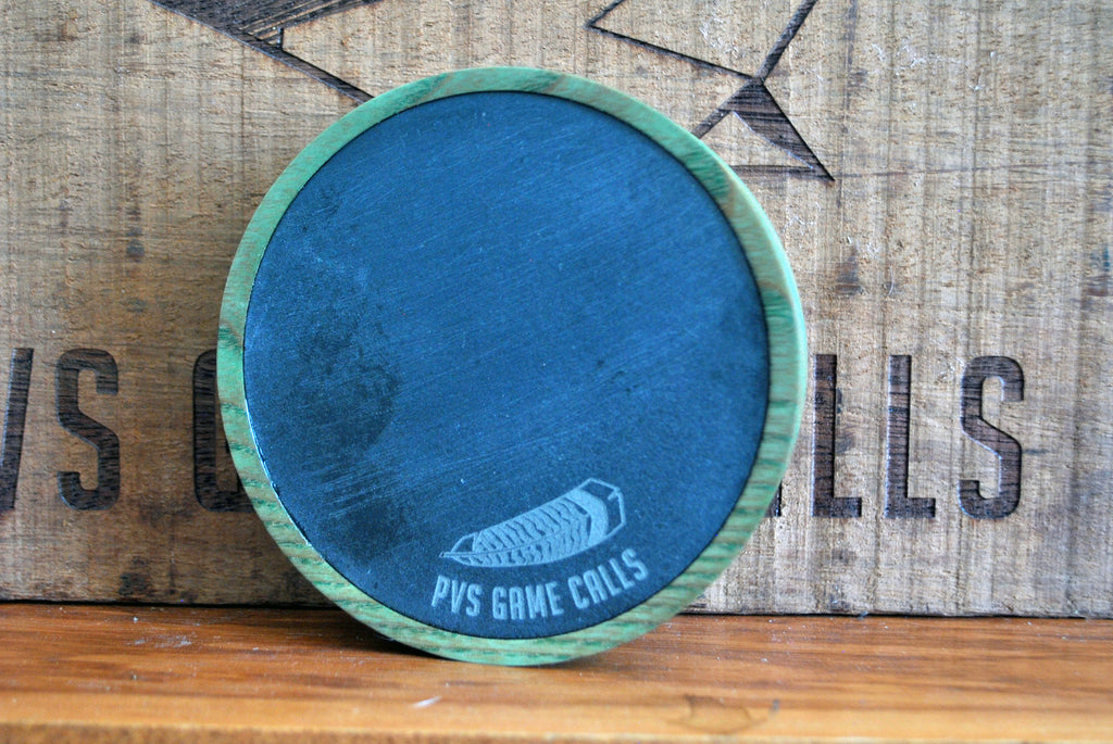 N0.7 CustomTurkey pot call. Dyed Stabilized Ash. Slate over glass